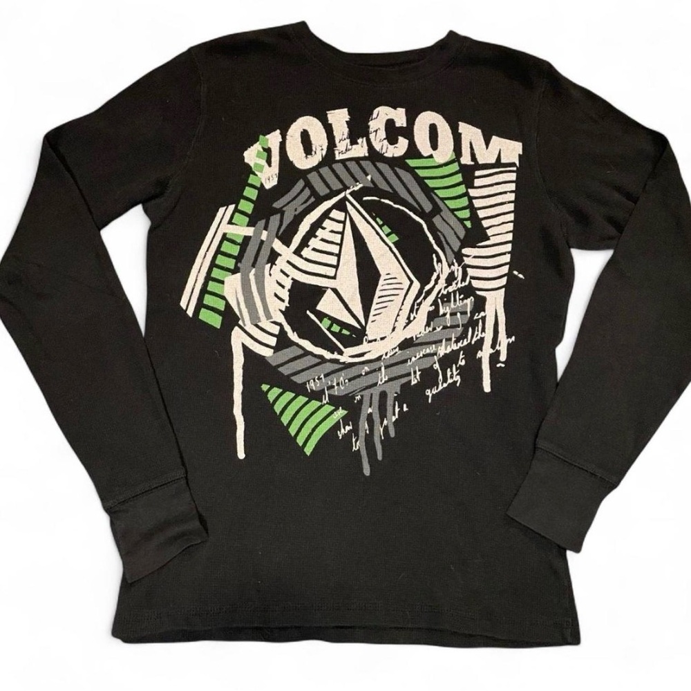 Vintage Volcom Y2K Graphic Waffle Knit Long Sleeve Thermal Shirt